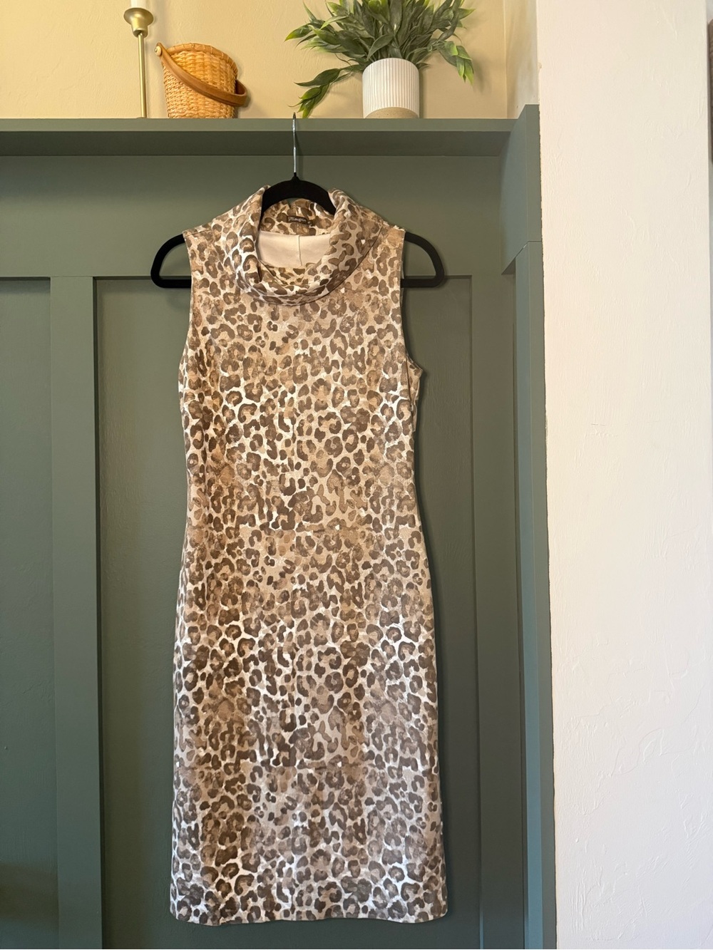 Sleeveless Cowl Neck Leopard Midi Dress in Tan & Cream